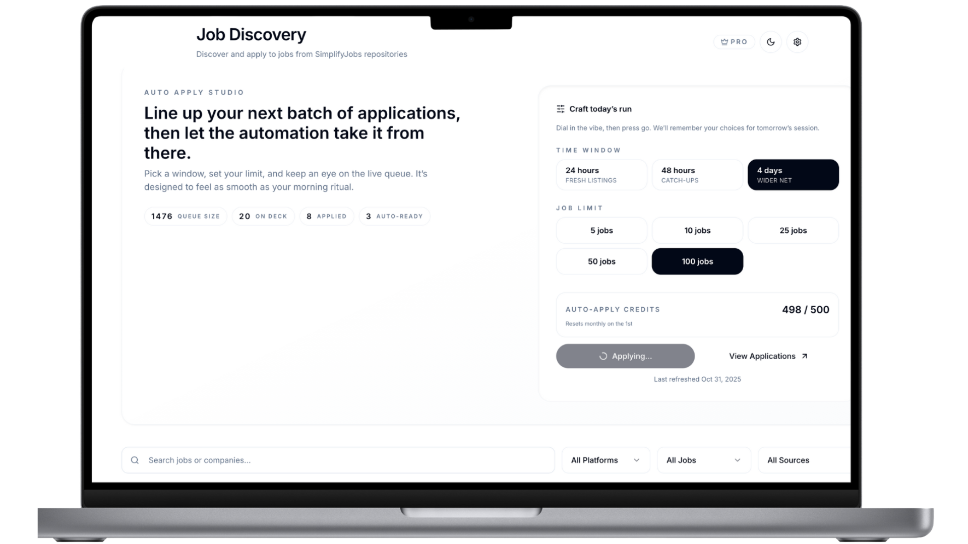 Auto-apply job discovery interface