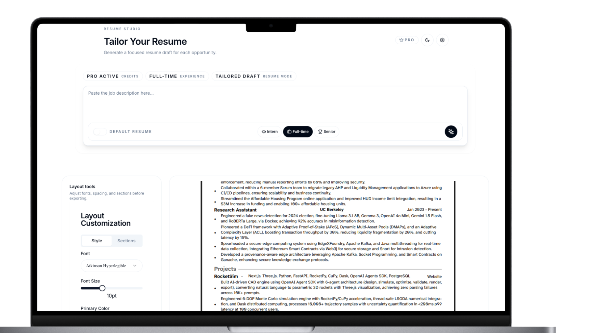 AI-powered resume tailoring studio